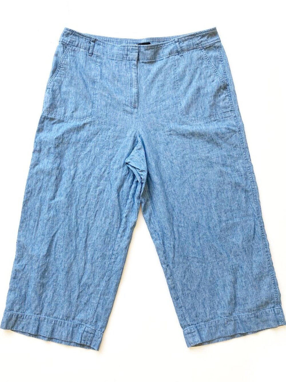 Talbots Linen Cotton Wide Leg Crop Pants Chambray Size 16